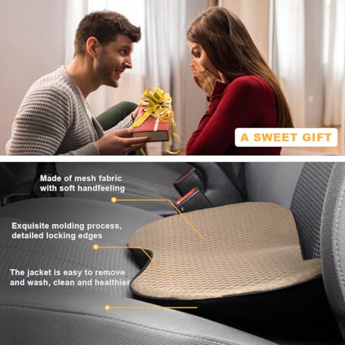 Car Seat Cushion Memory Foam Wedge Pad for Driver, Breathable Non Slip Orthopedic Support, Beige M9395