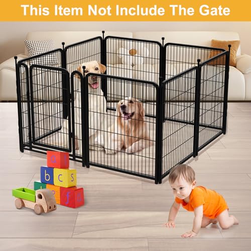 Tall Garden Fence 32in 8 Panels Metal Dog Pen Outdoor for Yard G496561
