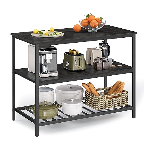 VASAGLE Kitchen Island with 3 Shelves, 47.2 Inches, Rustic Brown and Black W99569