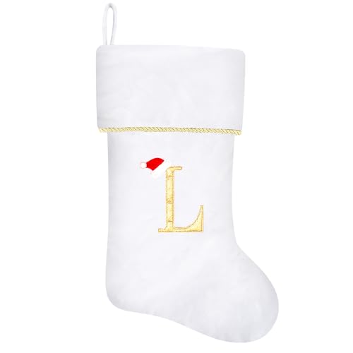 20 Inches Initial Monogram Blue Velvet Christmas Stocking with Gold Trim U394