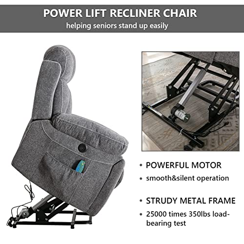 CANMOV Large Power Lift Recliner Chair with Massage and Heat for Elderly, Light Gray N3196