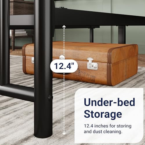 Allewie 14 Inch Full Size Metal Platform Bed Frame with Victorian Headboard, Black E84939
