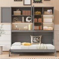 SOFTSEA Twin Murphy Bed with Storage Bookcase, LED Light & Charging Stations, Grey G72495