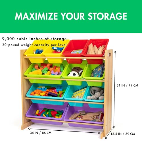Humble Crew Kids Toy Storage Organizer with 12 Plastic Bins, Grey/White O74556