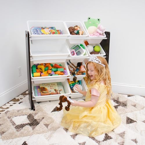 Humble Crew Kids Toy Storage Organizer with 12 Plastic Bins, Grey/White O74556
