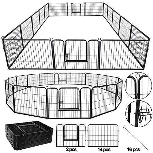 LEMY 16 Panels 32 in Metal Pet Playpen with Door, Black N86004