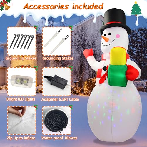 5ft Inflatable Snowman with 360° Rotating LED Lights for Christmas Yard Decoration G7427