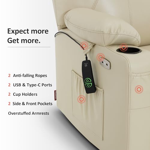 MCombo Power Lift Recliner Chair for Elderly with Heat and Massage, Faux Leather, Black V60394