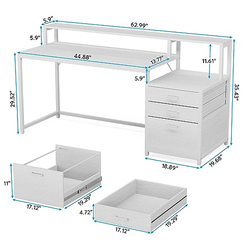 Tribesigns 63 Inch Computer Desk with File Drawer Cabinet F166