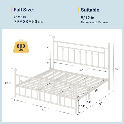 Allewie 14 Inch Full Size Metal Platform Bed Frame with Victorian Headboard, Black E84939