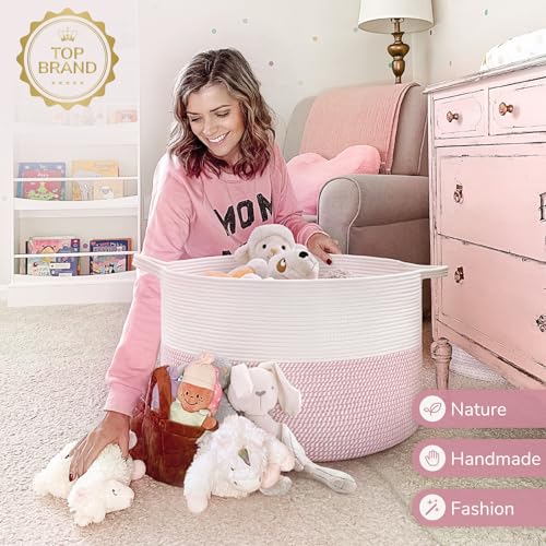 INDRESSME Large Cotton Rope Storage Basket with Handles, 90L Grey R37552