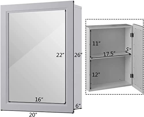 LUARANE Bathroom Medicine Cabinet with Mirror, Wall Mounted, Grey J6134