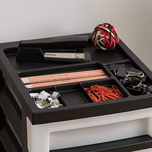 IRIS USA 4-Drawer Plastic Rolling Storage Cart with Wheels, Black/Pearl E270856