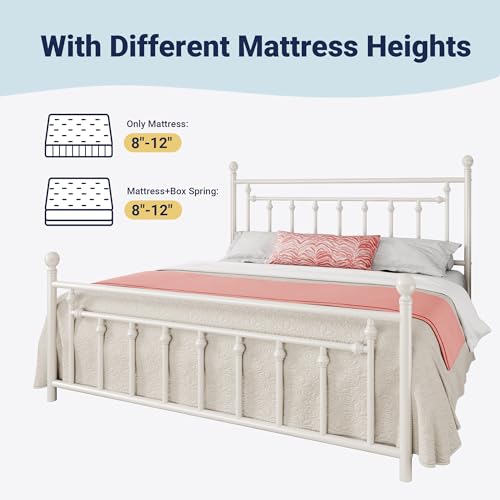 Allewie 14 Inch Full Size Metal Platform Bed Frame with Victorian Headboard, Black E84939