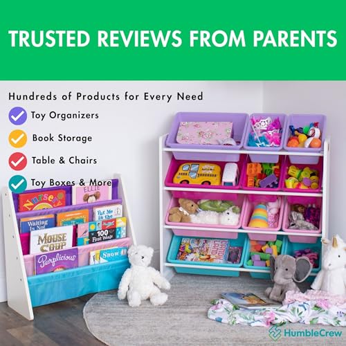 Humble Crew Kids Toy Storage Organizer with 12 Plastic Bins, Grey/White O74556