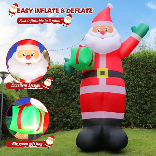 10 FT Inflatable Santa Claus with LED Lights for Outdoor Christmas Decor L40414