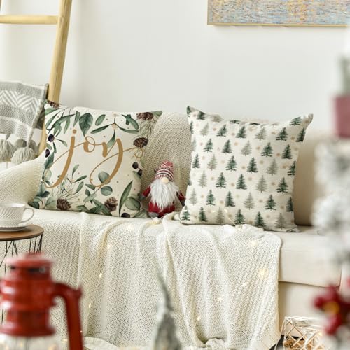 AVOIN colorlife Merry Christmas Trees Snowflake Throw Pillow Covers 18 x 18 Inch Set of 4 R125029