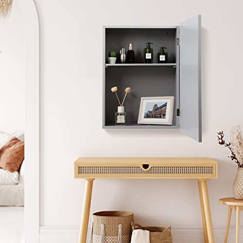 LUARANE Bathroom Medicine Cabinet with Mirror, Wall Mounted, Grey J6134