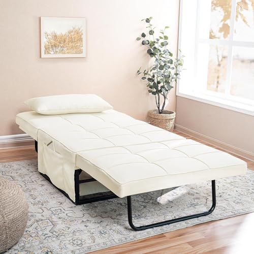 Sleeper Chair Bed 4-in-1 Convertible Ottoman Bed with Adjustable Backrest, White F38754