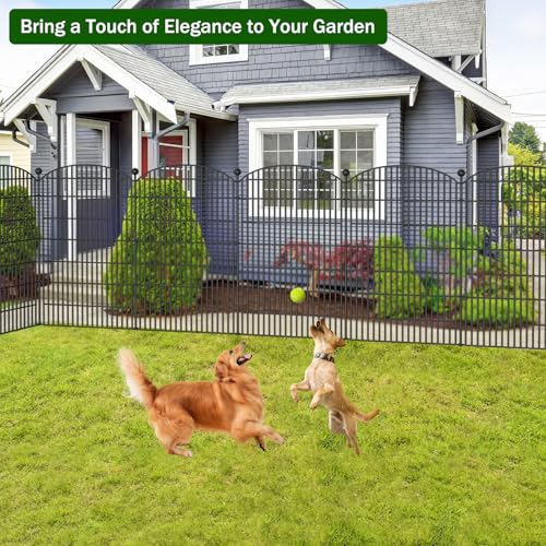 10 Panels No Dig Decorative Garden Fence, Rustproof Metal Dog Fence for Yard U518