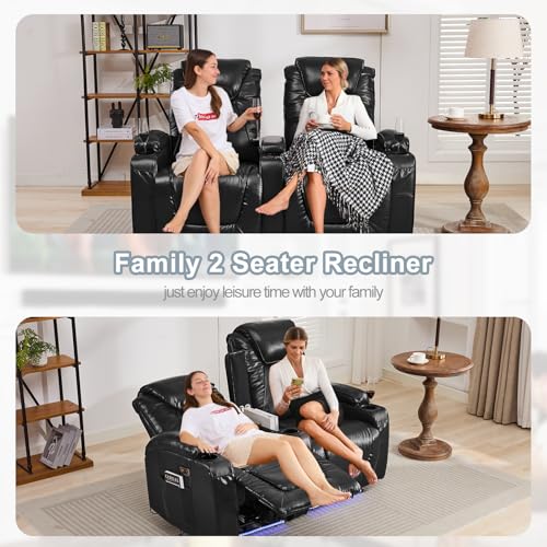 RV Reclining Loveseat with LED Light, USB, Cup Holders, Blue L574