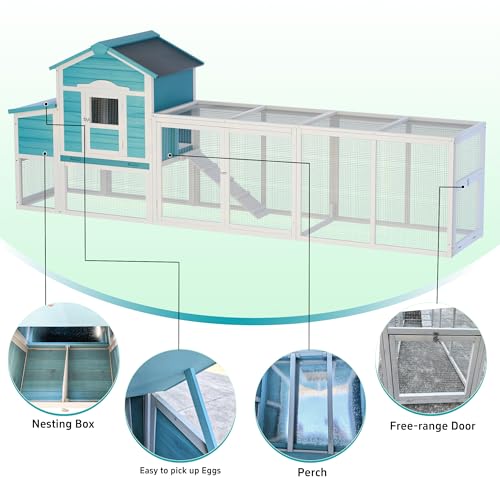 120'' Large Wooden Chicken Coop with Run for 3-5 Chickens F3405