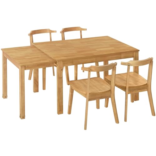 Bellemave 5-Piece Extendable Dining Table Set with 4 Chairs and Pull-out Side Table, Brown C75557
