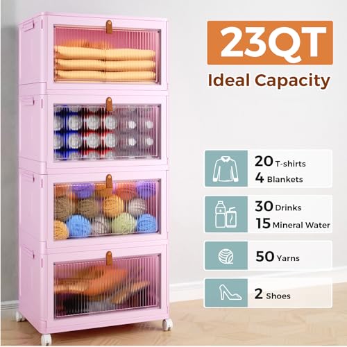 4 Tier Stackable Storage Bins with Lid and Wheels, Grey P84827