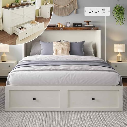 Full Size Murphy Bed with Charging Station and Storage Drawer, White X622658