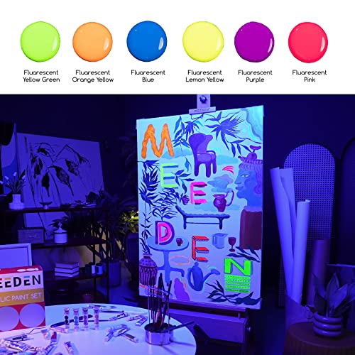 MEEDEN Fluorescent Acrylic Paint Set, 6 High Flow Colors, 2 oz F534526