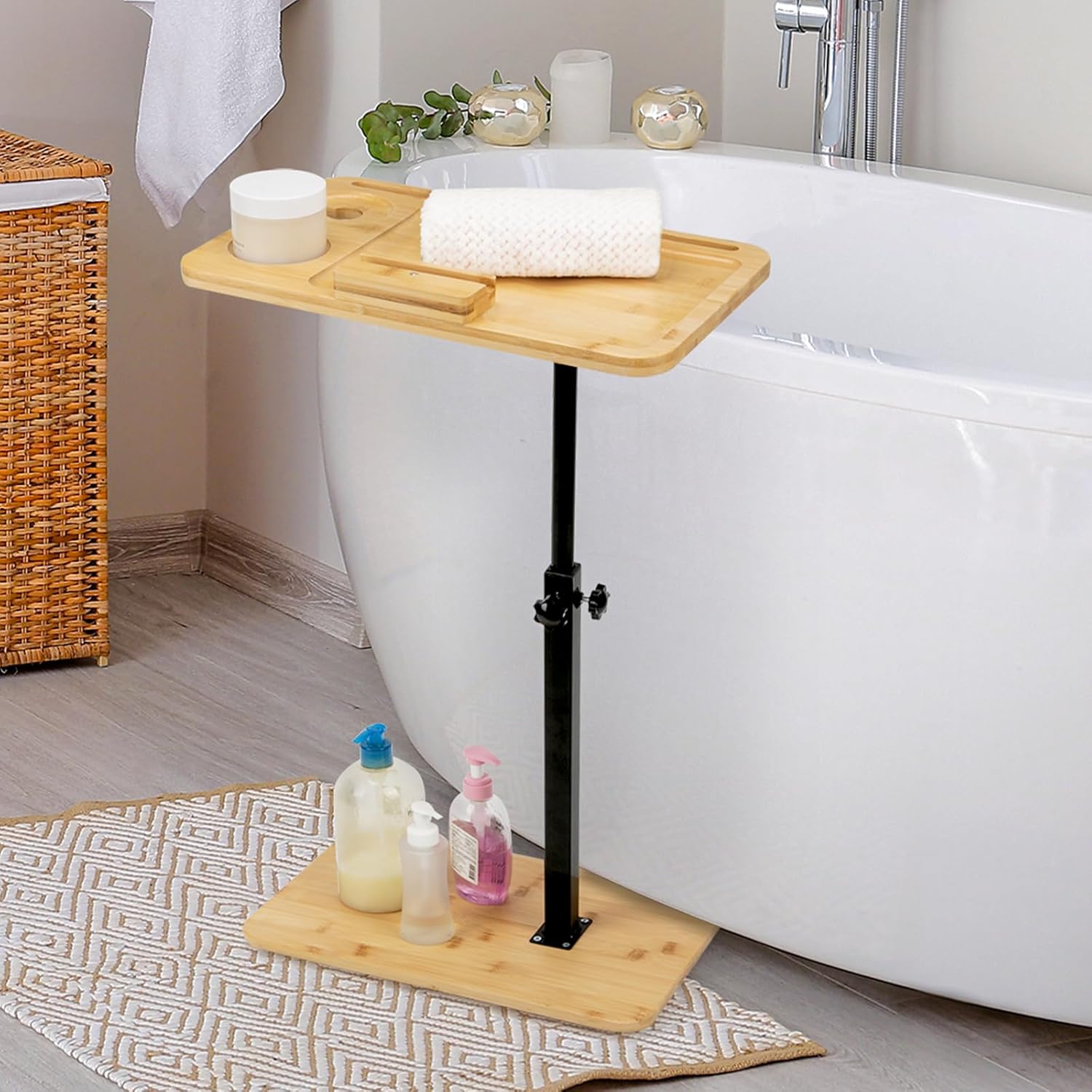 Bamboo Couch Tray Table with 360° Swivel and Height Adjustment K617