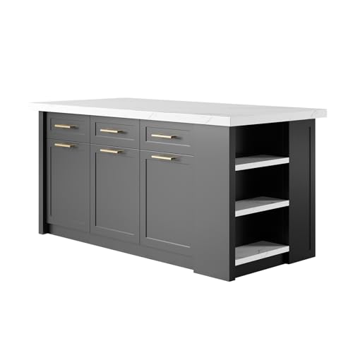 homary 72" Kitchen Island with Storage, White Dining Table with Seating & 3 Drawers H6352