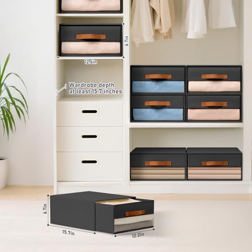 DIMJ Closet Organizers and Storage - Fabric Bins with Drawers, Stackable, 4-Pack, Grey G8366