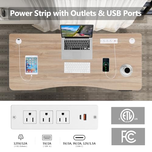 Electric Standing Desk with Charging Station, Oak W842676
