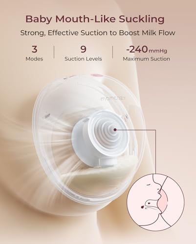Momcozy M5 Hands-Free Wearable Breast Pump, Double-Sealed Flange, 3 Modes & 9 Suction Levels, 24mm, 2-Pack Quill Gray Z371714