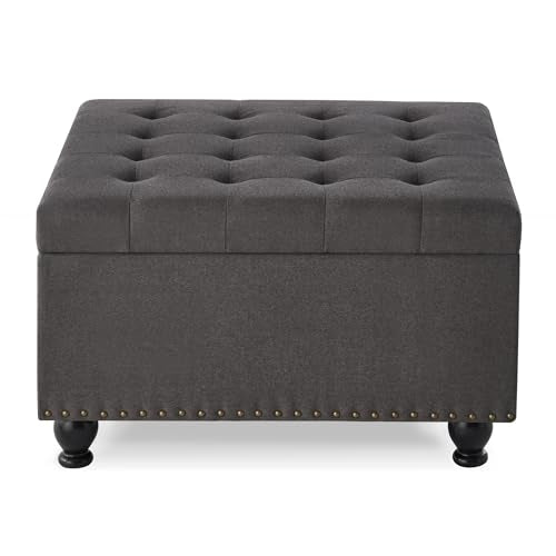 Storage Ottoman with Wooden Legs, 300 lbs Capacity, Beige Y1090