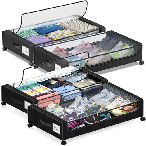 Under Bed Storage with Wheels, 2-Pack XXL 60L Metal Drawer, Black S2866