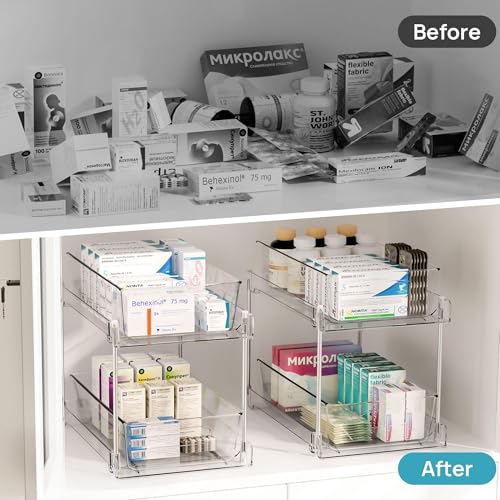 Vtopmart 4 Pack 2 Tier Clear Under Sink Organizer with Pull-Out Track E175