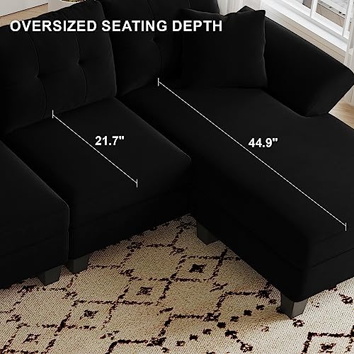Belffin Velvet Sectional Couch L Shaped Sofa with Chaise, Black O54126