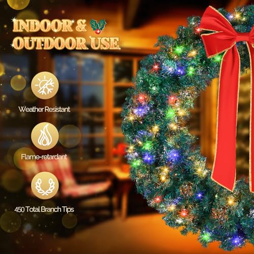 VINGLI 48 Inch Pre-lit Artificial Christmas Wreath with 150 LED Lights T885