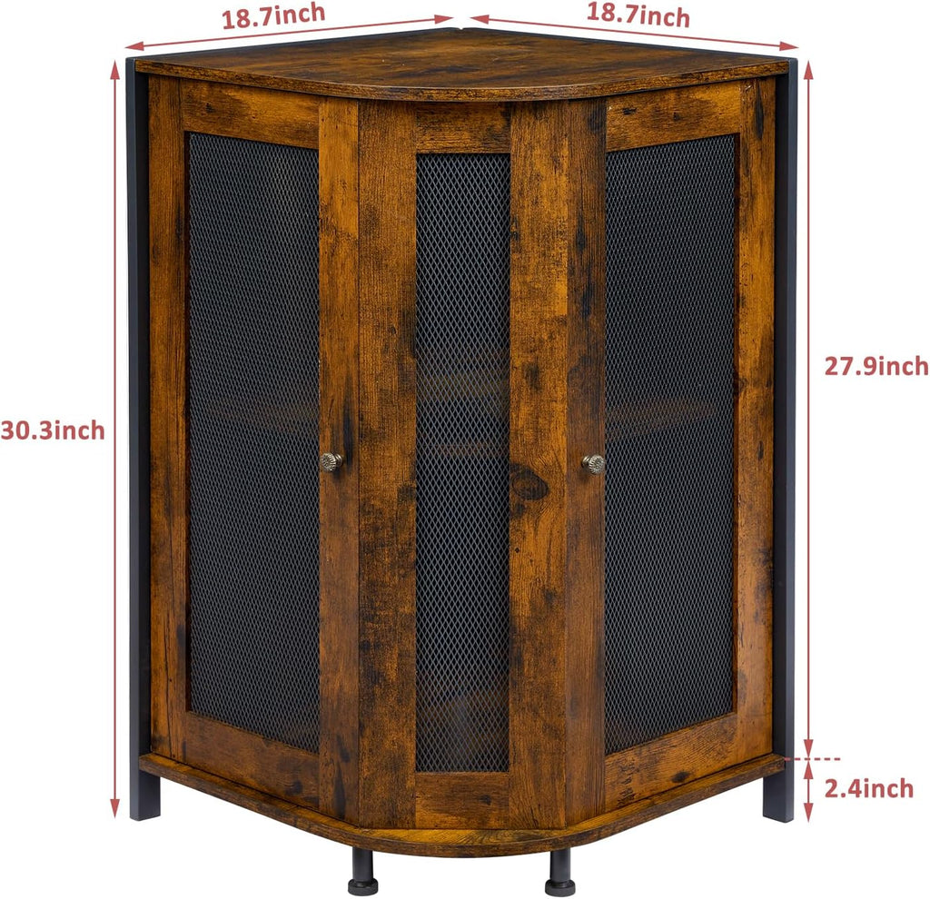 keomaisyto 3-Tier Corner Coffee Cabinet with Storage Shelf, Rustic Wood T23526