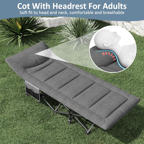 Folding Camping Cot Bed for Adults with Mattress, Pillow and Carry Bag, Grey D714