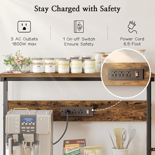 SUPERJARE Kitchen Bakers Rack with Power Outlet, Coffee Bar Table, Rustic Brown W637