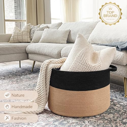 INDRESSME Large Cotton Rope Storage Basket with Handles, 90L Grey R37552