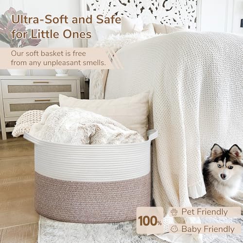 INDRESSME Large Cotton Rope Storage Basket with Handles, 90L Grey R37552