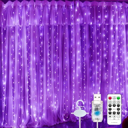 600LED Curtain Lights for Bedroom, Warm White, 8 Modes Y367582