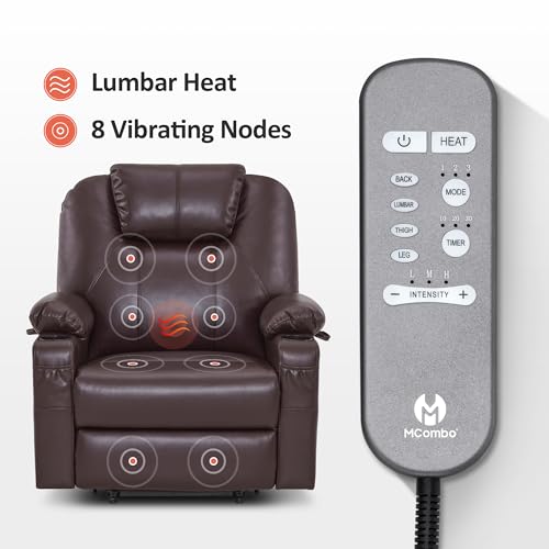 MCombo Power Lift Recliner Chair for Elderly with Heat and Massage, Faux Leather, Black V60394