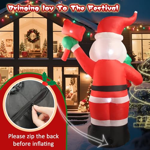 6 FT Christmas Inflatable Santa Claus with Built-In LEDs for Outdoor Yard Decor N594