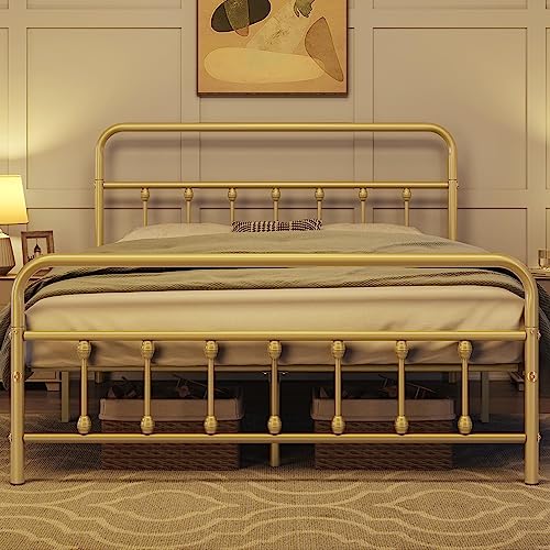 Yaheetech Classic Metal Platform Bed Frame with Victorian Headboard, Full Size Black T81083