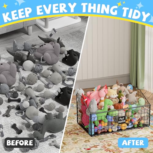 Dog Toy Storage Basket, Metal Toy Box for Dogs, Black D40281